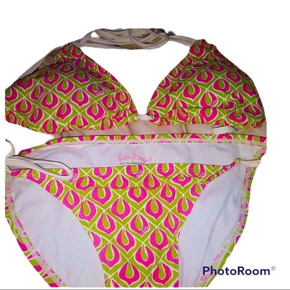Lilly Pulitzer Other - LILLY PULITZER Bikini hot pink green signature in print RARE size 2 small